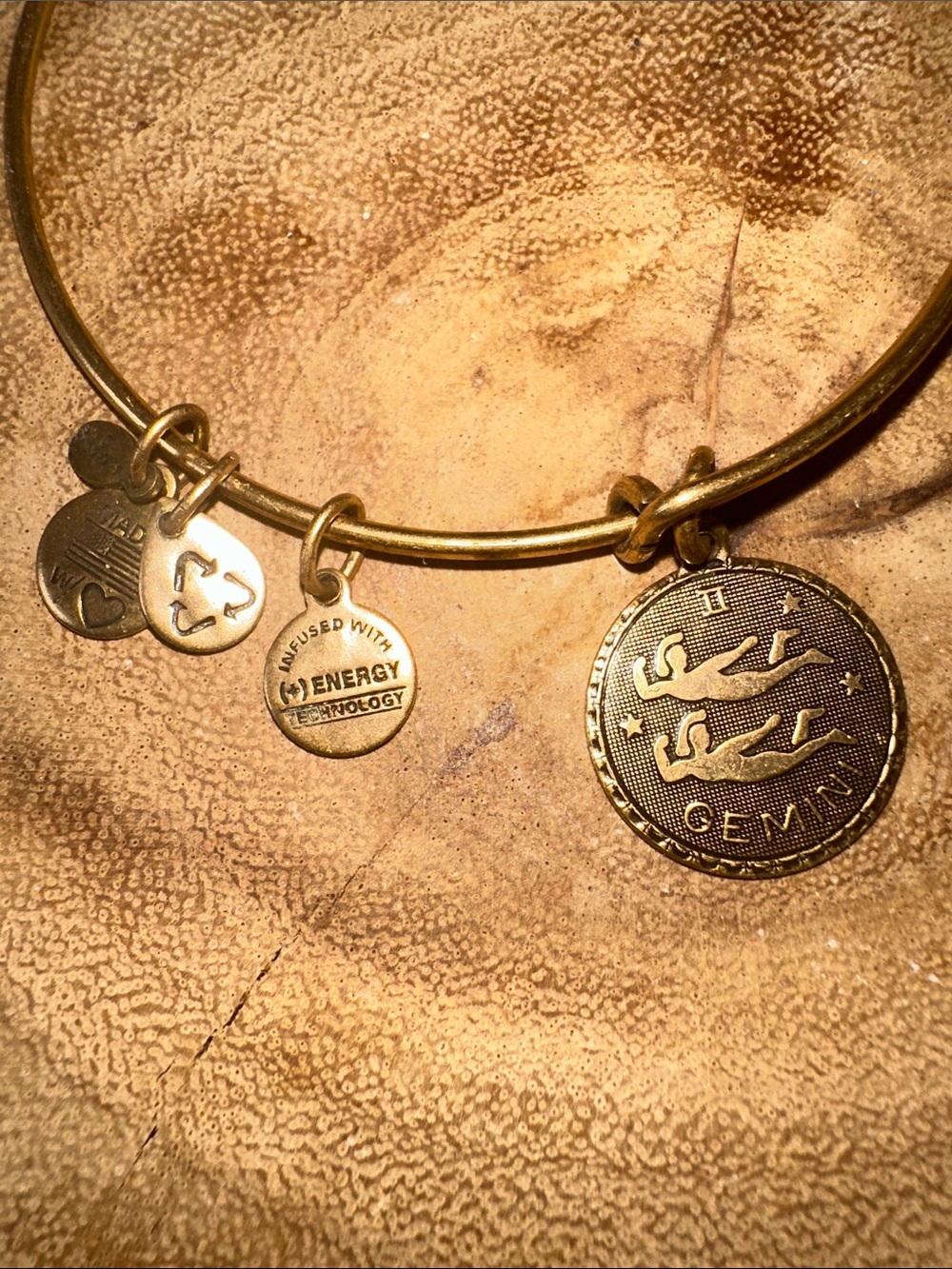 Pre owned Alex and Ani Gold-Tone Gemini Zodiac Charm Bangle Bracelet - Picture 2 of 3